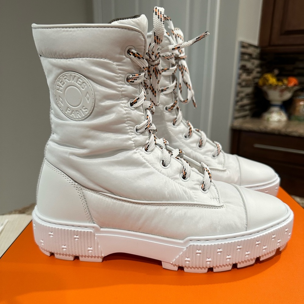 HERMES Calfskin/Parachute Fabric Low Boot